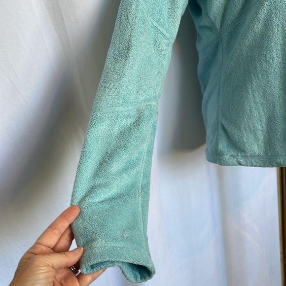 Athleta Teddy Bear Teal Sherpa Pullover 1/4 Zip Sweater Jacket Size M Fuzzy Warm - Picture 3 of 11